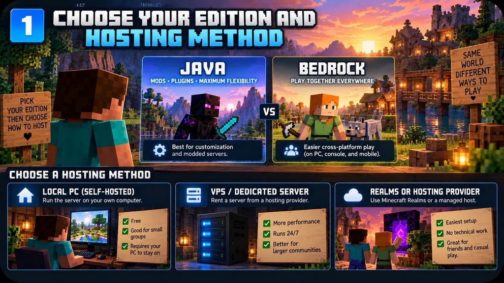 Choosing a Minecraft server edition and hosting method