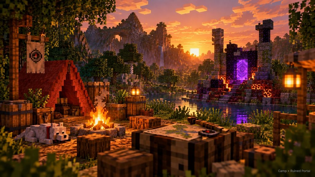 Abandoned Camp near a Ruined Portal in Minecraft Java 26.3 seed 111484393528785