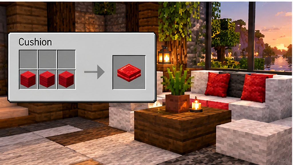 Minecraft wool slab cushion crafting recipe