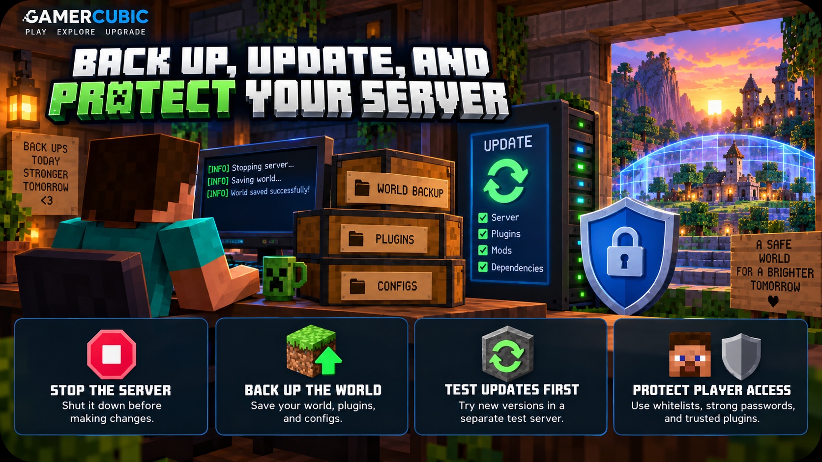 Minecraft server backup, update, and security checklist