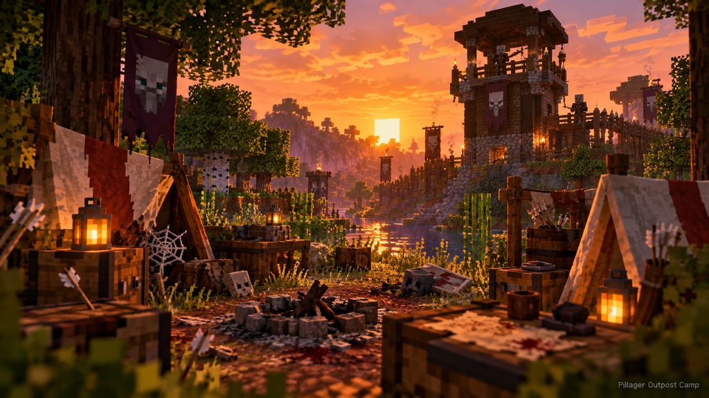 Abandoned Camp beside a Pillager Outpost in Minecraft Java 26.3 seed 16345084106162