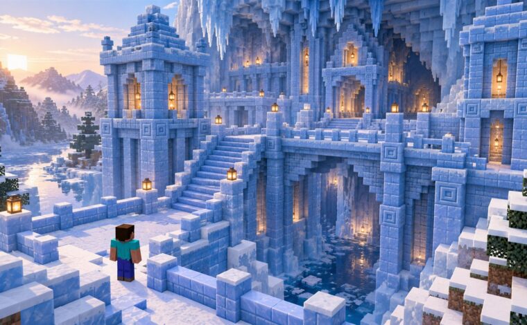 Minecraft Packed Ice Bricks Recipe: Chiseled, Slabs, Stairs & Walls (26.4)