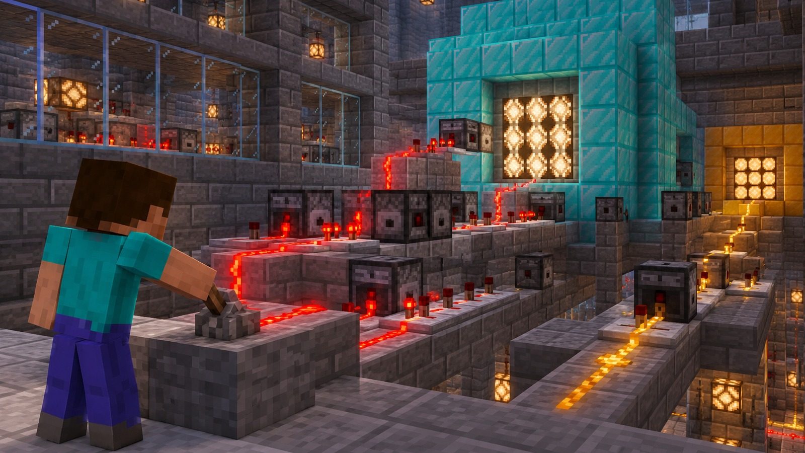 Minecraft-style redstone switch routing toward the preferred graphics path