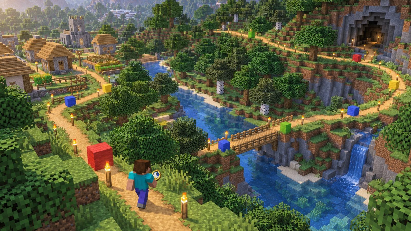 Minecraft-style fixed route for repeating a graphics benchmark