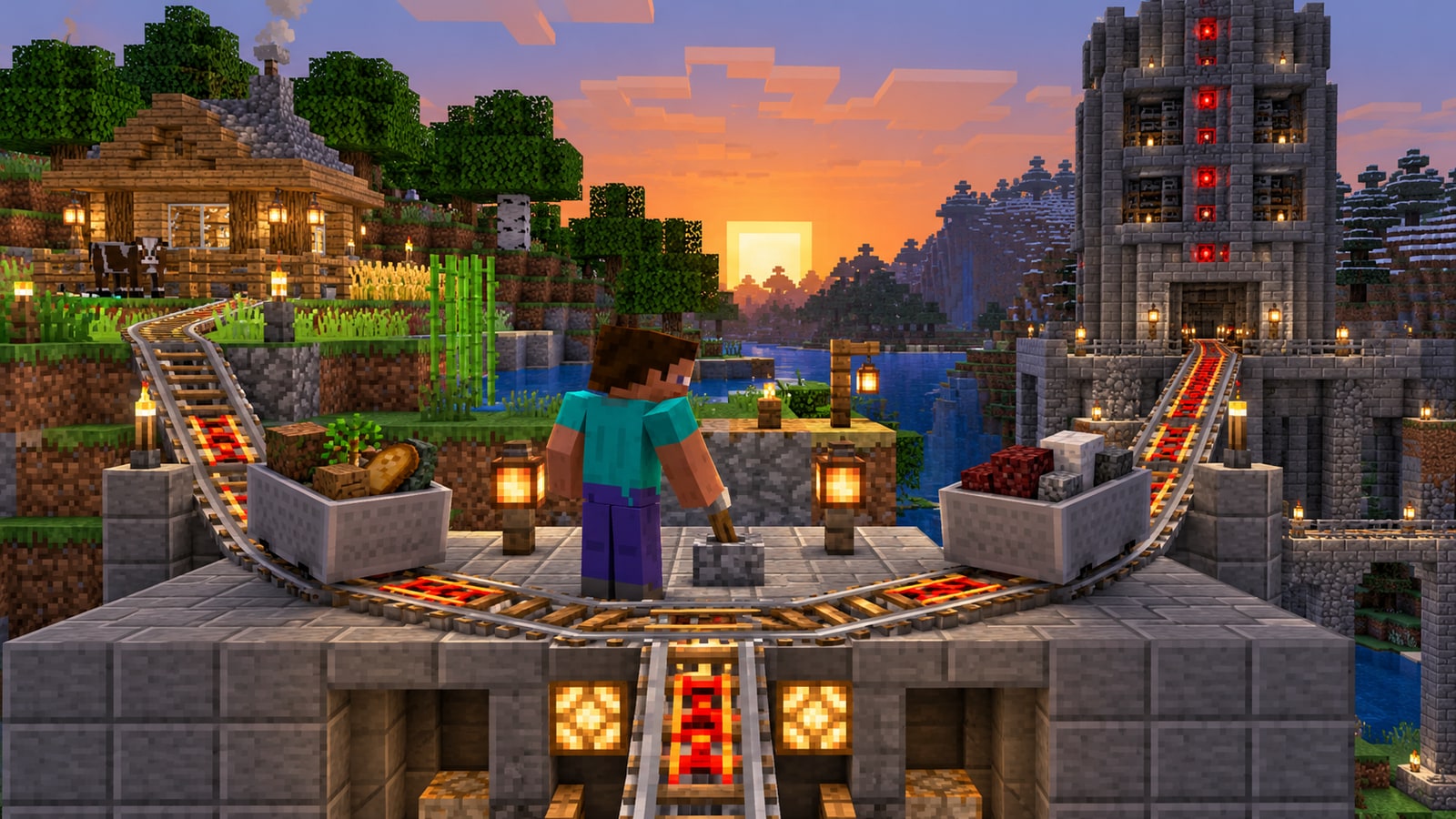 Minecraft-style branching paths between a launcher instance client and dedicated server