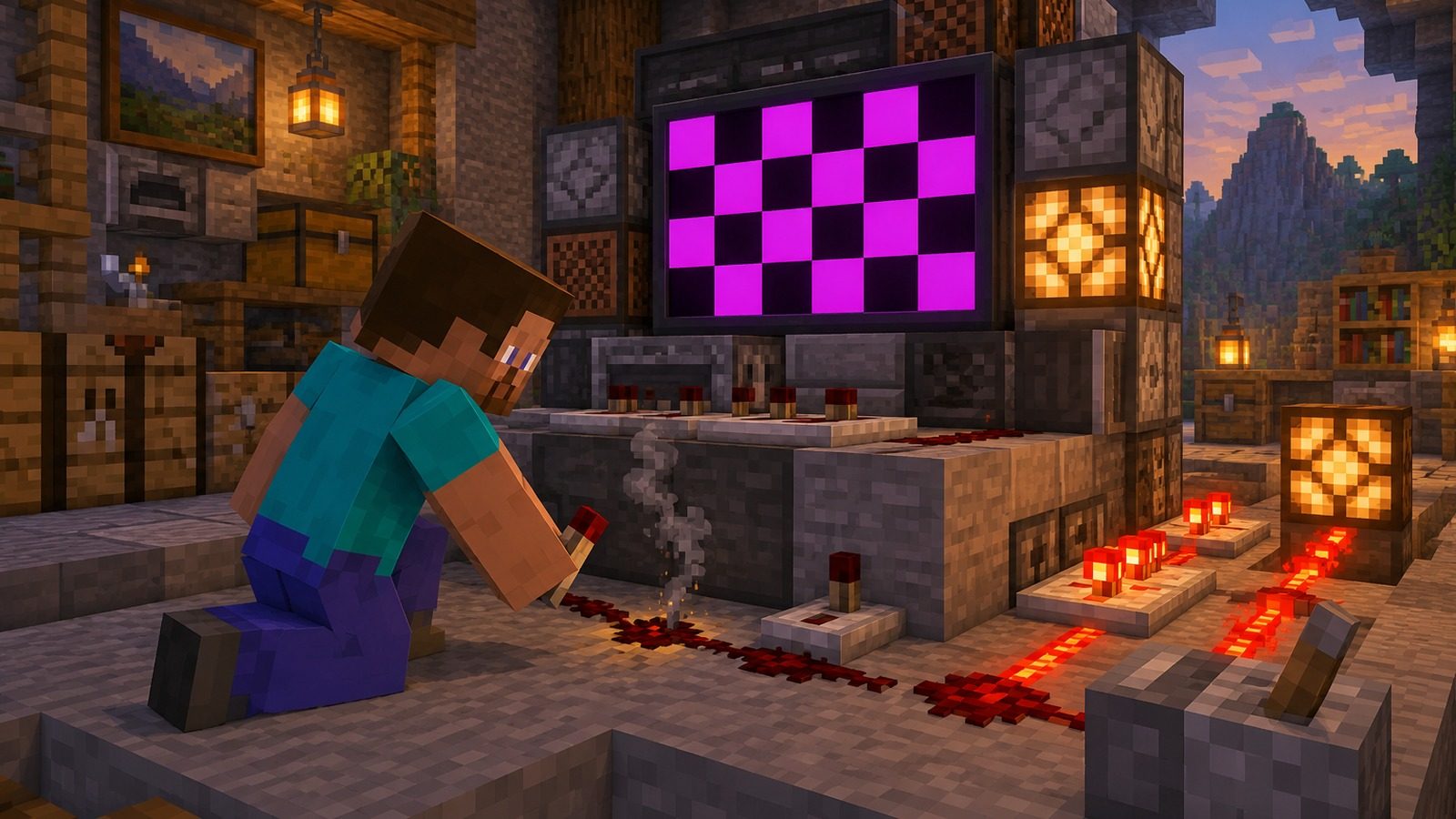 Minecraft-style player troubleshooting a broken rendering path