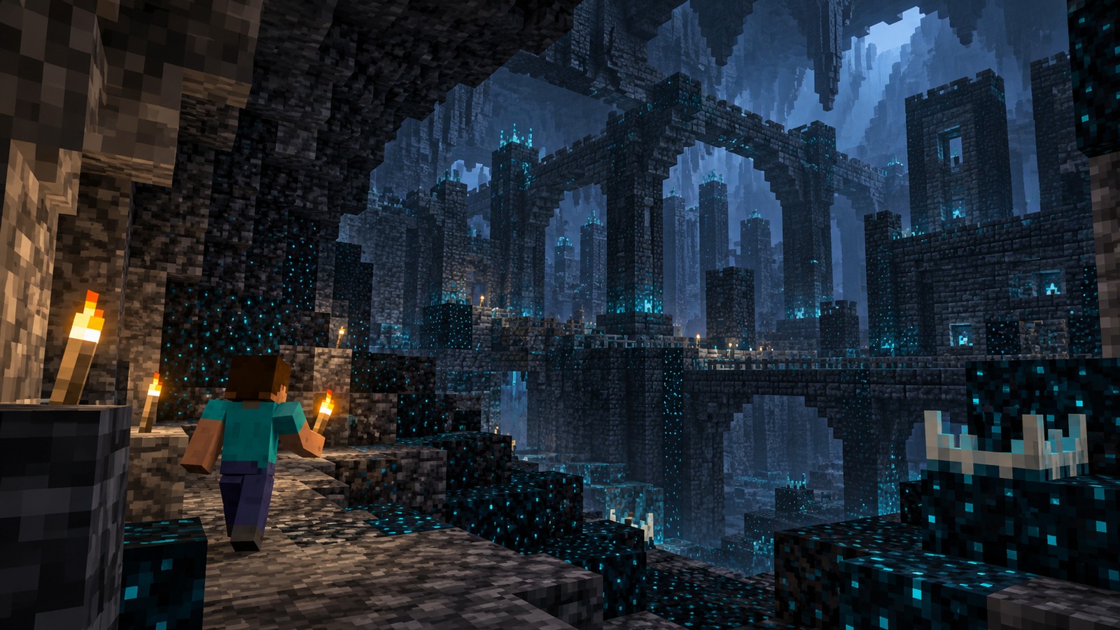 Minecraft-style dense all-rounder city seed editorial scene