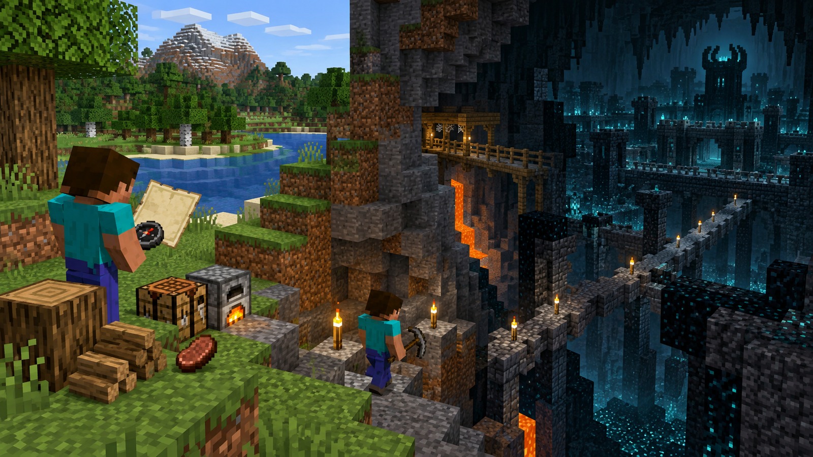 Minecraft-style world creation and seed navigation concept