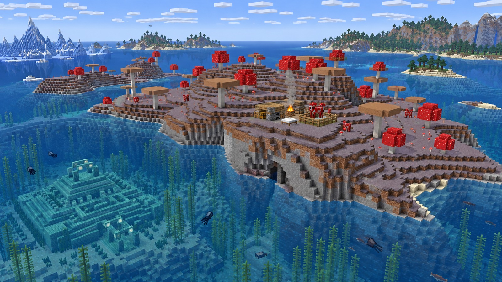 Minecraft-style trial chamber ocean triangle editorial scene