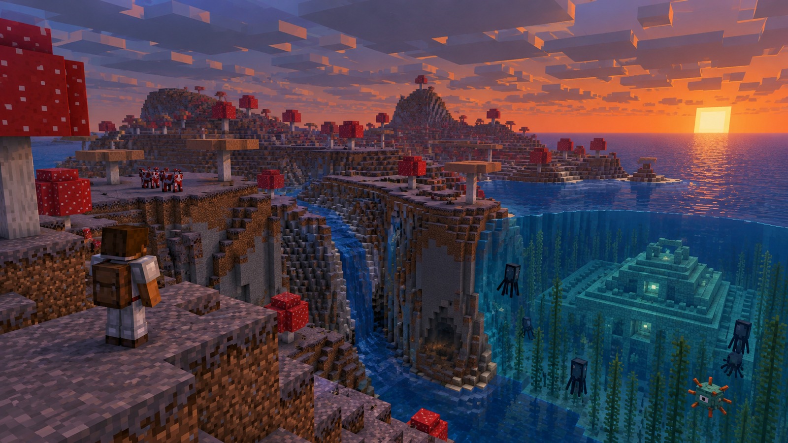 Minecraft-style compact north-east pair editorial scene