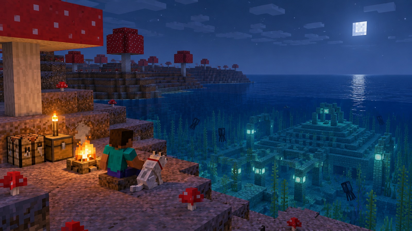 Minecraft-style portal-supported ocean base editorial scene