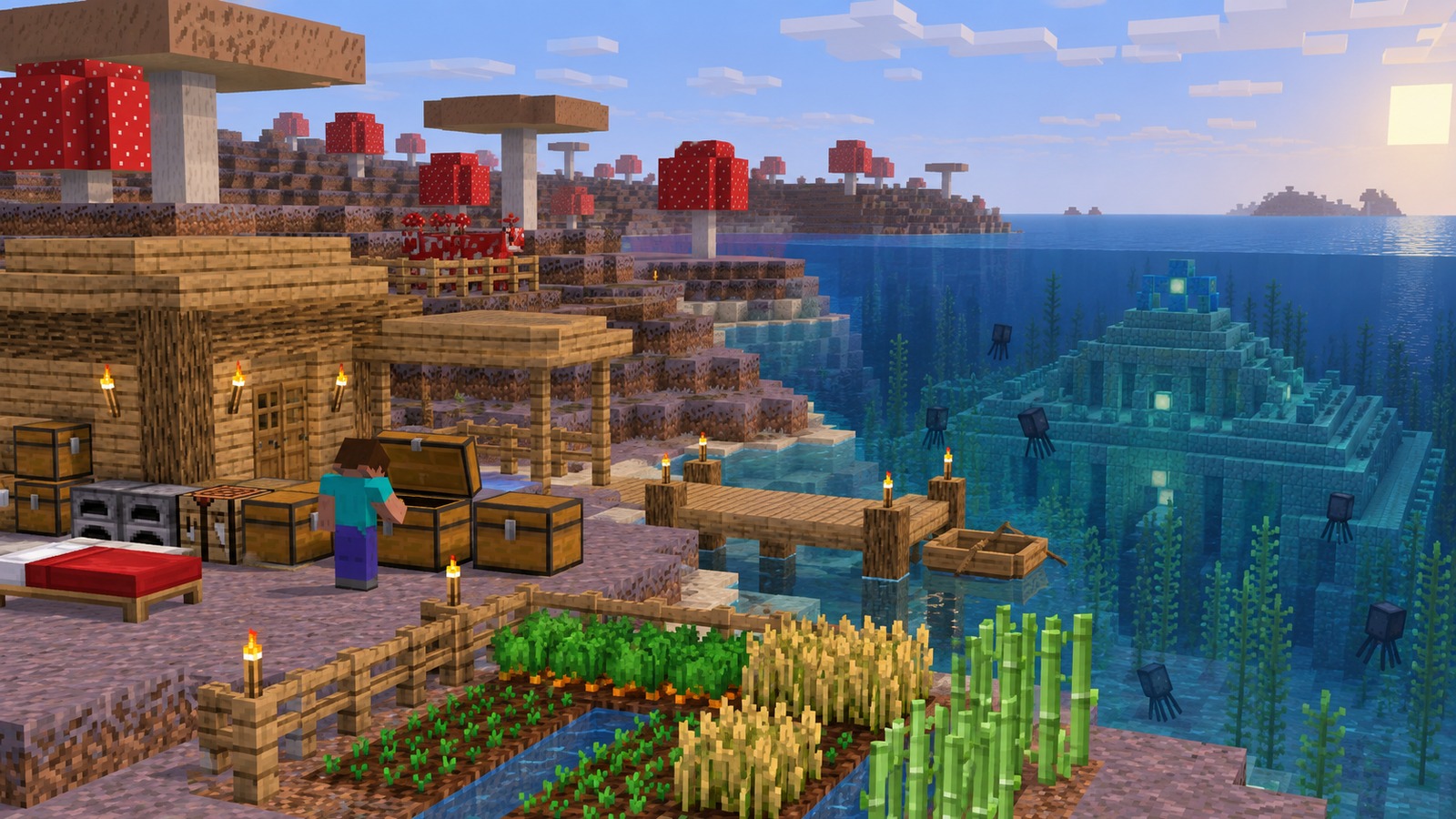 Minecraft-style western guardian project editorial scene