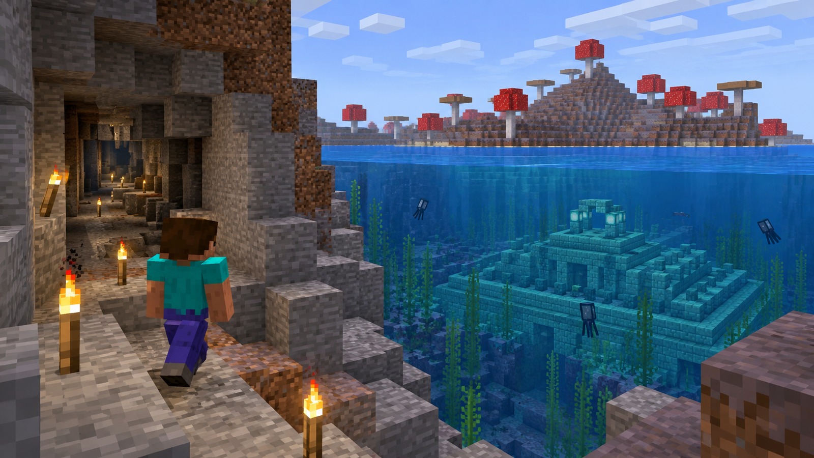 Minecraft-style island-first exploration seed editorial scene