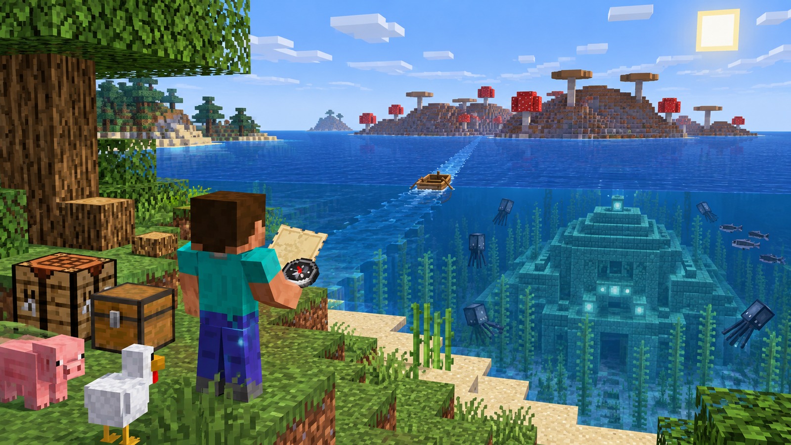 Minecraft-style world creation and seed navigation concept