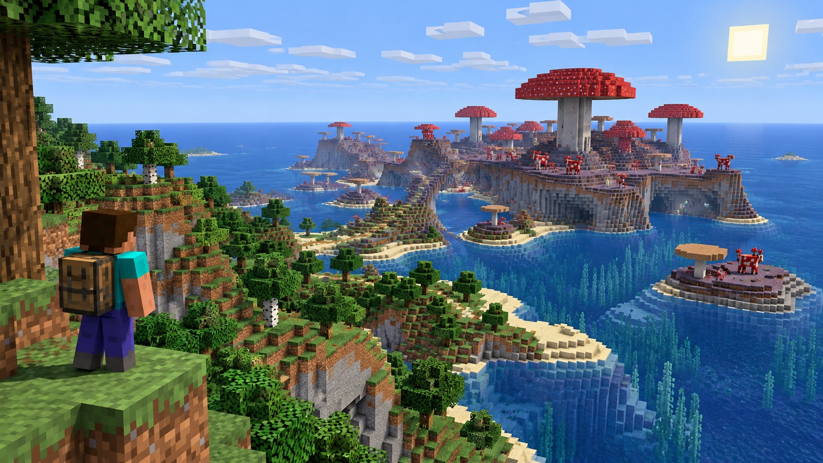 Minecraft-style large offshore sanctuary editorial scene