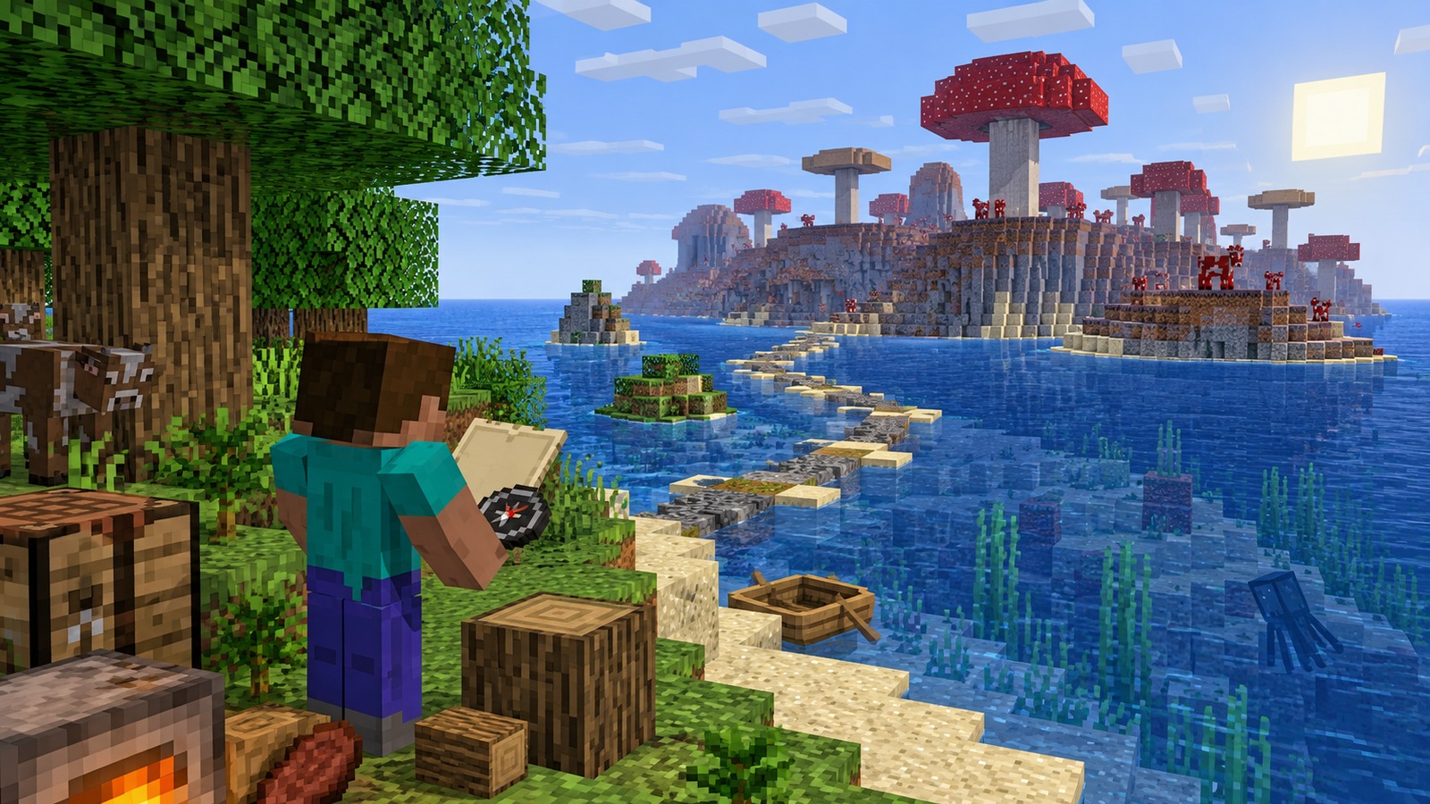 Minecraft-style world creation and seed navigation concept