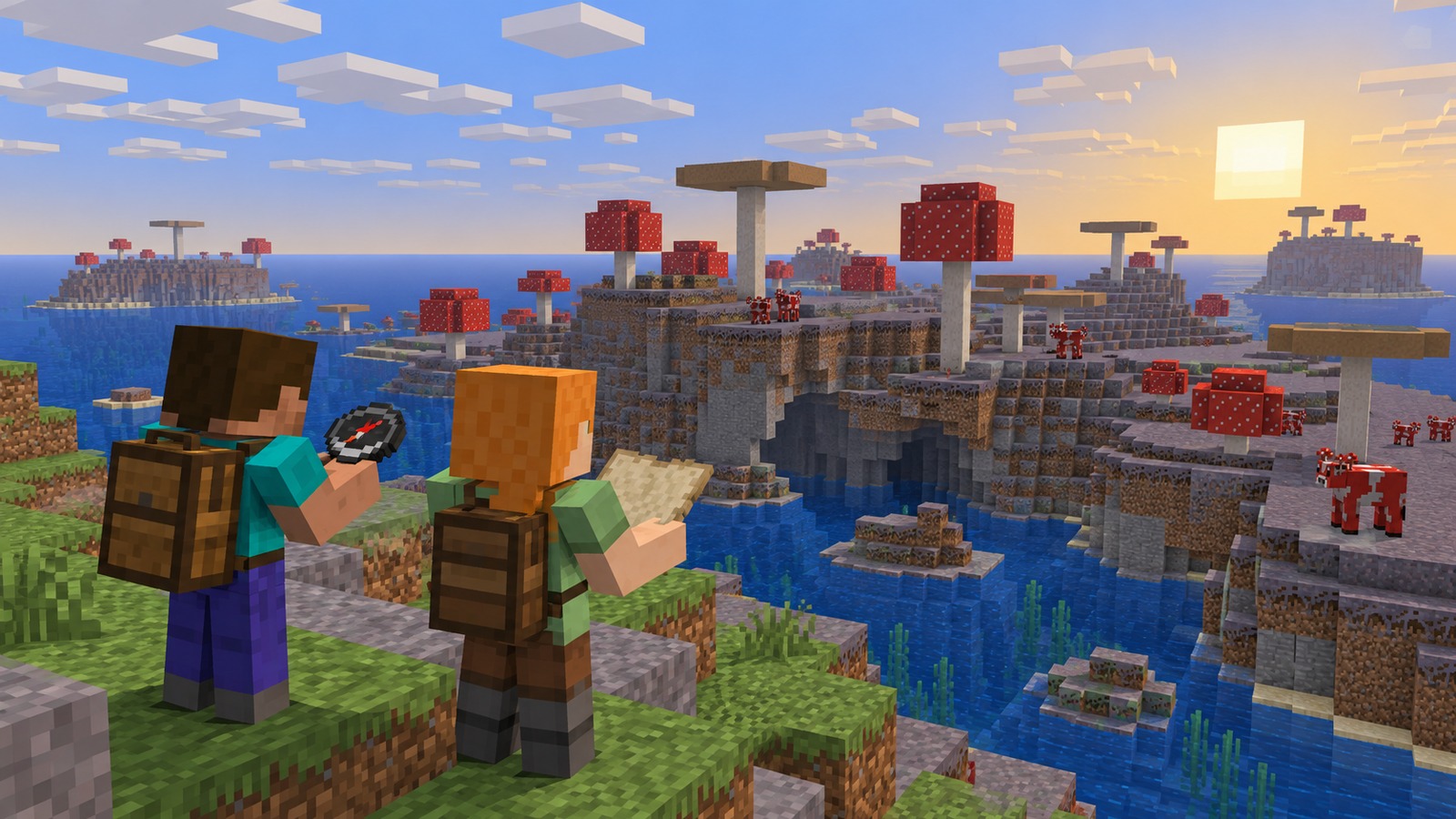 Split Minecraft-style comparison showing a mushroom island seed mismatch