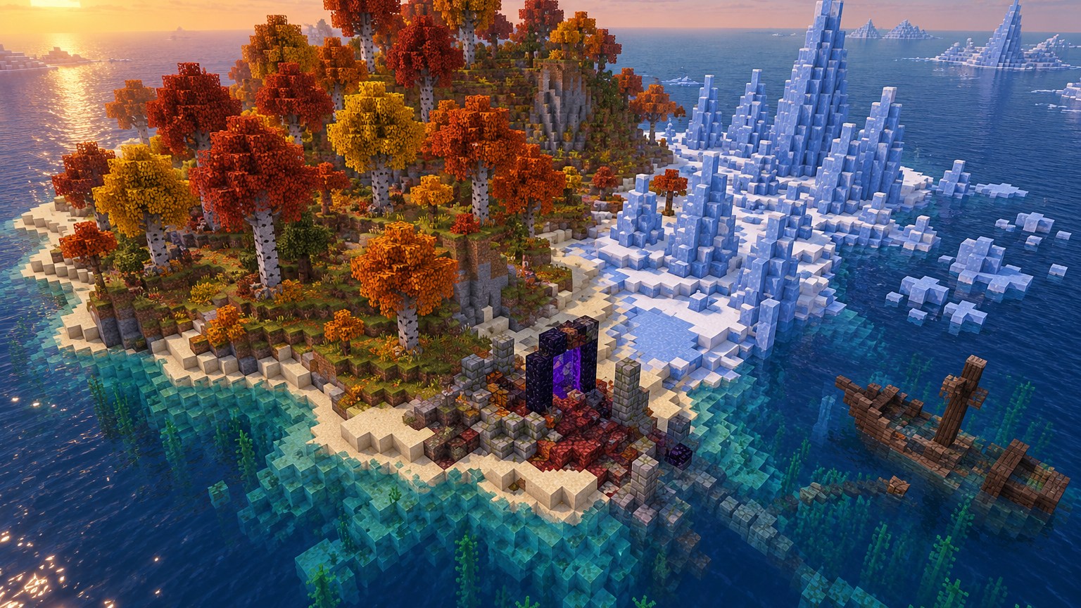 Minecraft-style Dappled Forest and Ice Spikes survival island