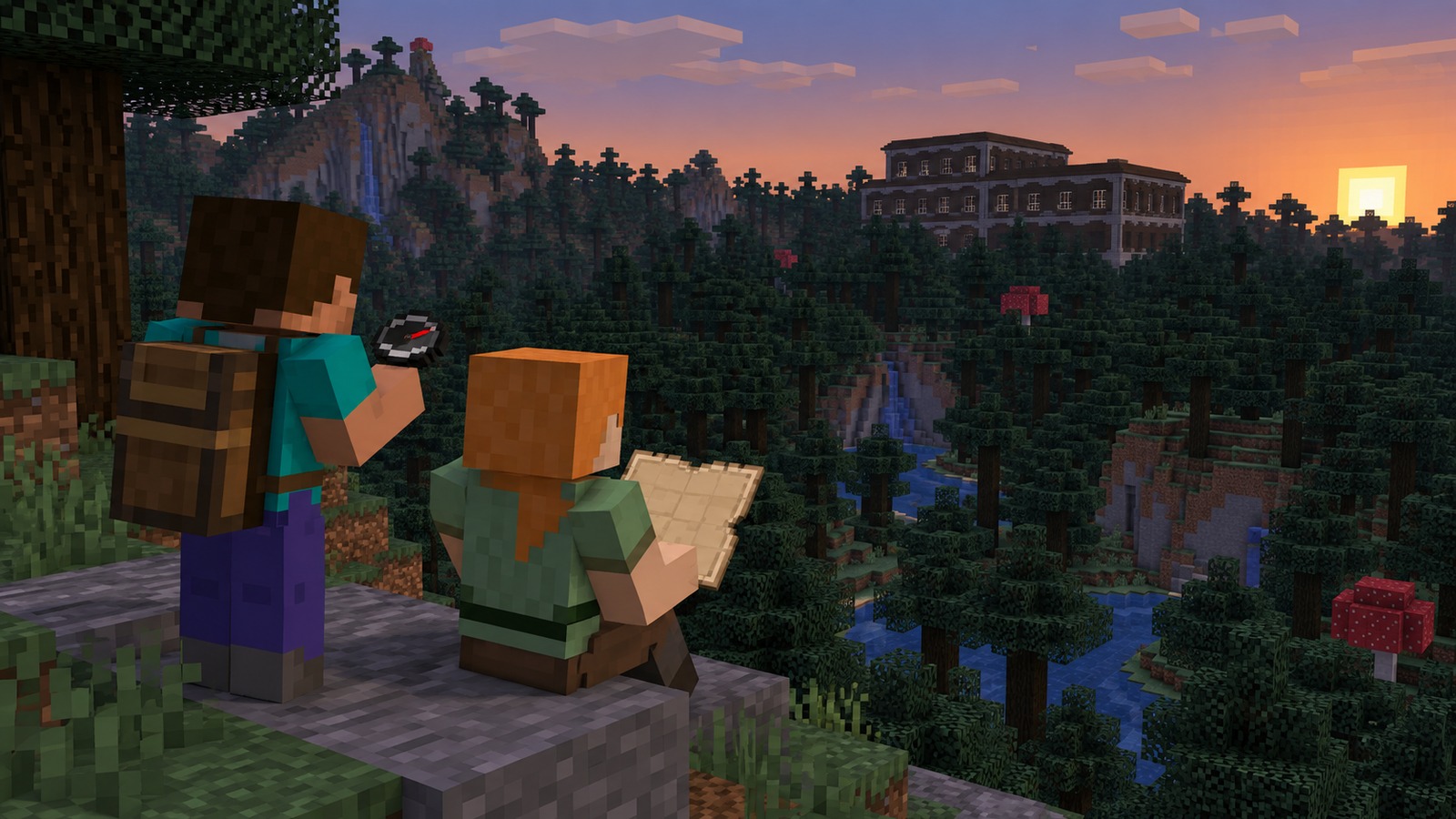 Split Minecraft-style comparison showing a woodland mansion seed mismatch