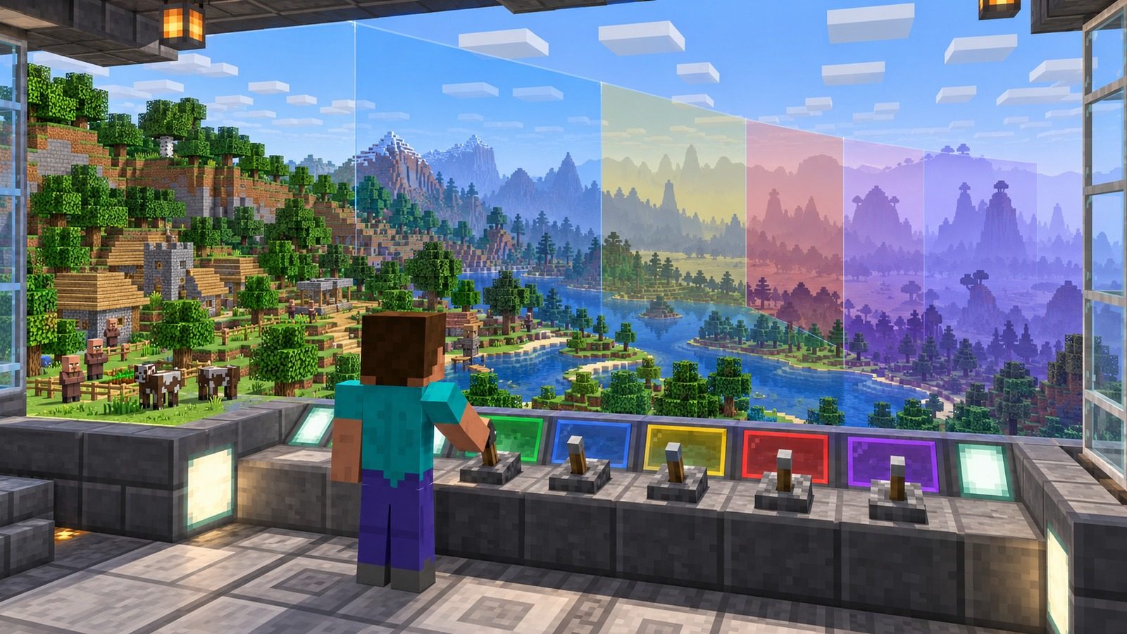 Minecraft-style control room for render distance transparency and entity settings