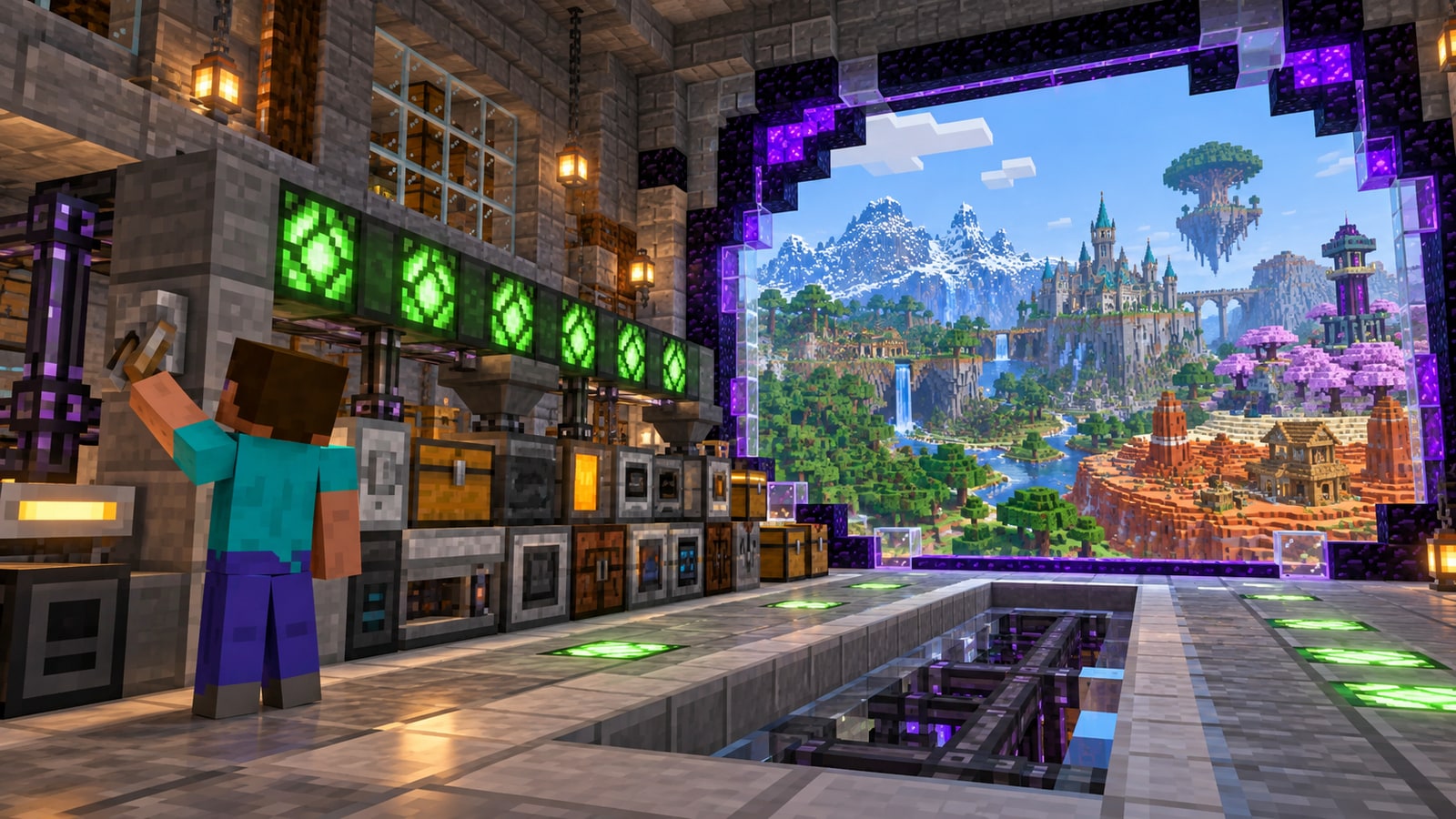 Minecraft-style player launching a repaired modded world from a stable workshop
