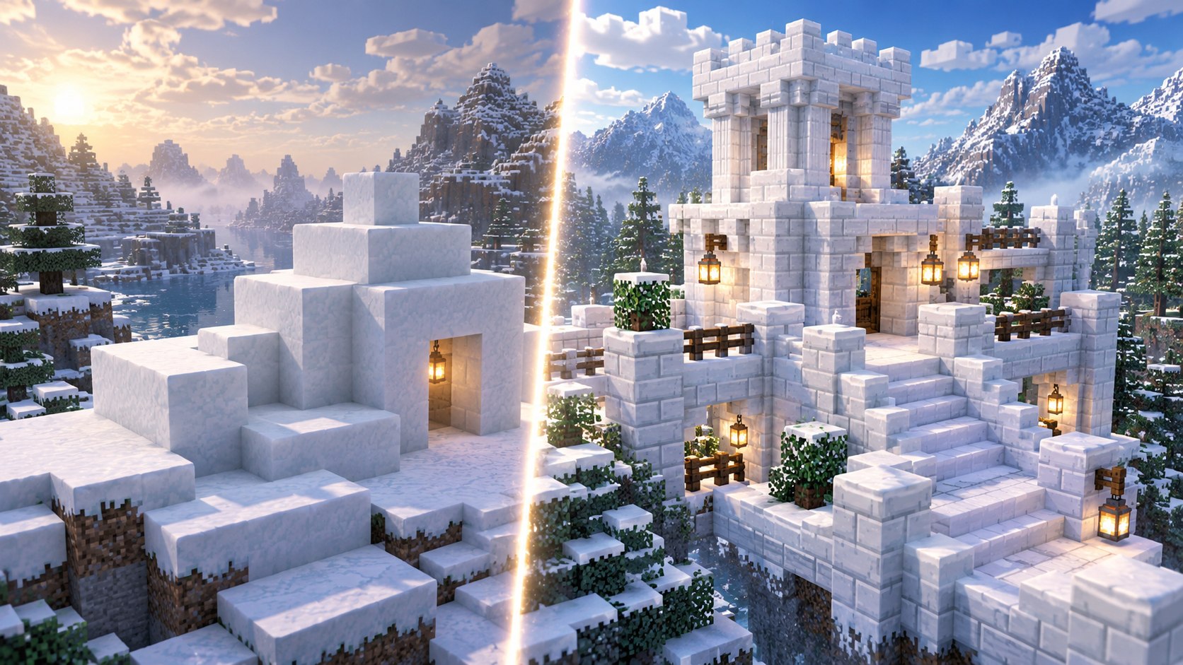 Illustrated comparison between older snow building and the newer Snow Brick family