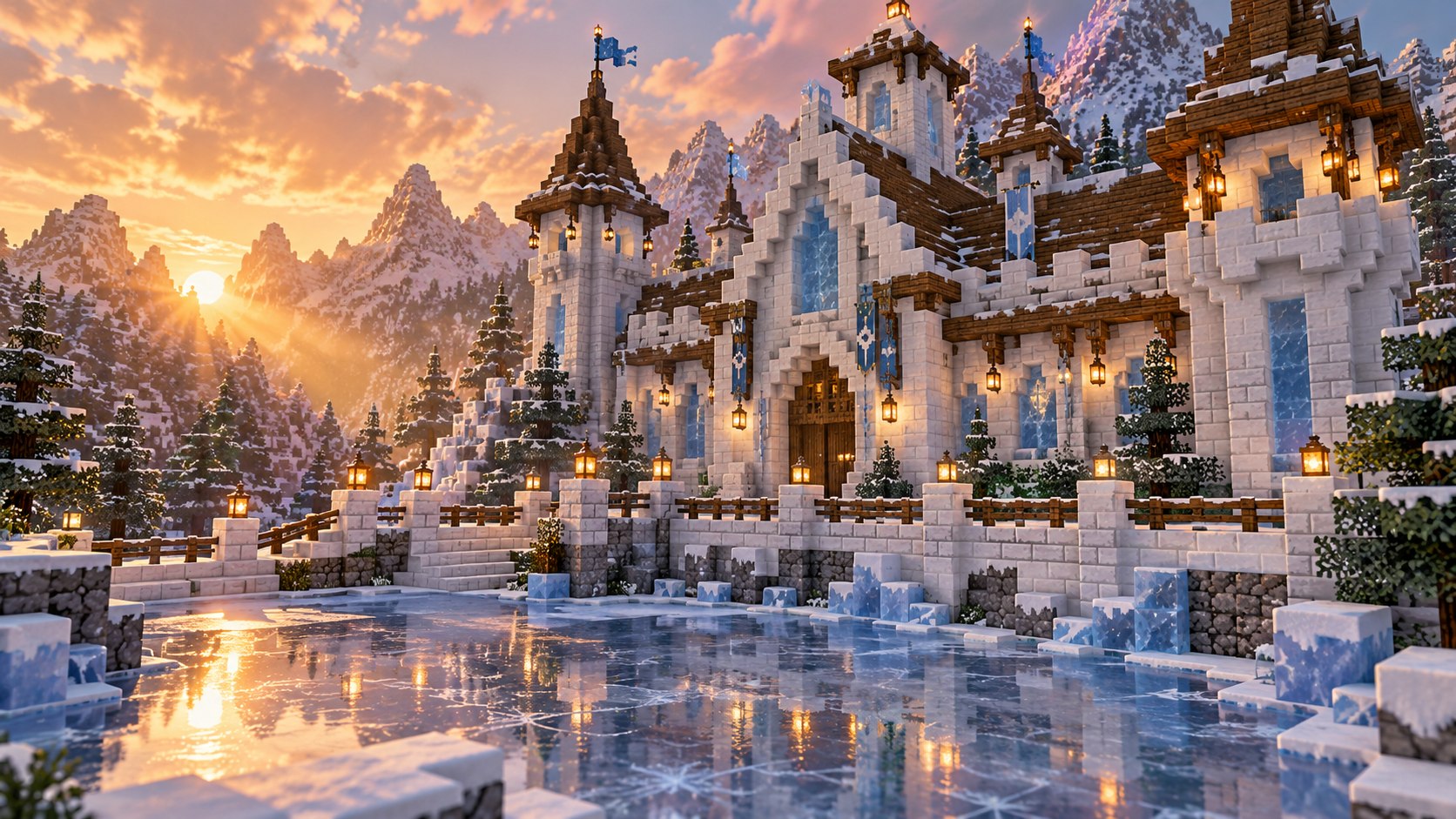 Snow Brick castle using full blocks, slabs, stairs and walls